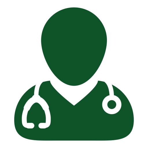 Green icon of a person with a stethoscope on a black background