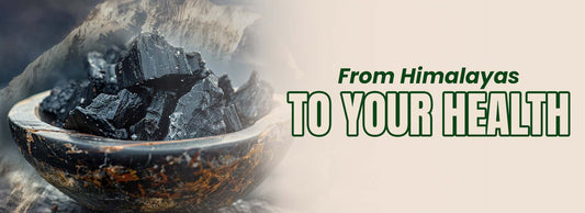 Bowl of pure Himalayan shilajit resin chunks with mountain backdrop, superfood supplement