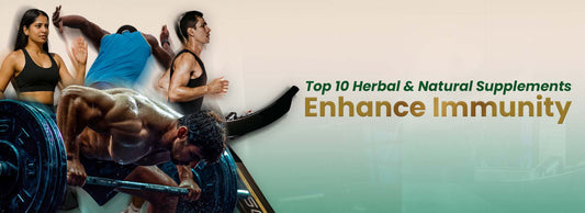 Active men and women exercising with text promoting top herbal and natural supplements for immunity