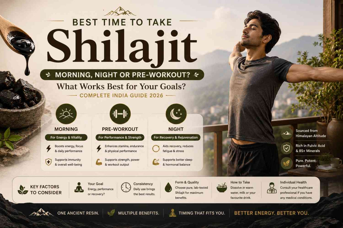 Best Time to Take Shilajit - Morning, Night or Pre-Workout? Complete India Guide 2026 WellBeingMora Buy | Pure Beetroot, Turmeric Capsules & Herbal Supplements Online