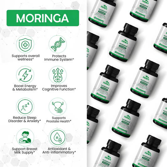 Moringa Extract Capsules | Drumstick Leafs Powder For Hair, Skin, Energy, Immunity & Gut Health | Vitamin A, B1, B2, B3, B6, K, E, C with Essential Nutrients and Minerals | Protein Rich Superfood | Lab Tested