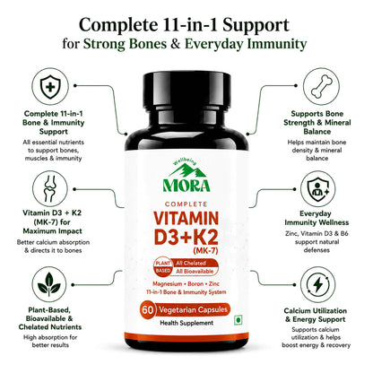 Vitamin D3 K2 Magnesium Complex | 11-in-1 Bone & Immune Support | 60 Veg Capsules