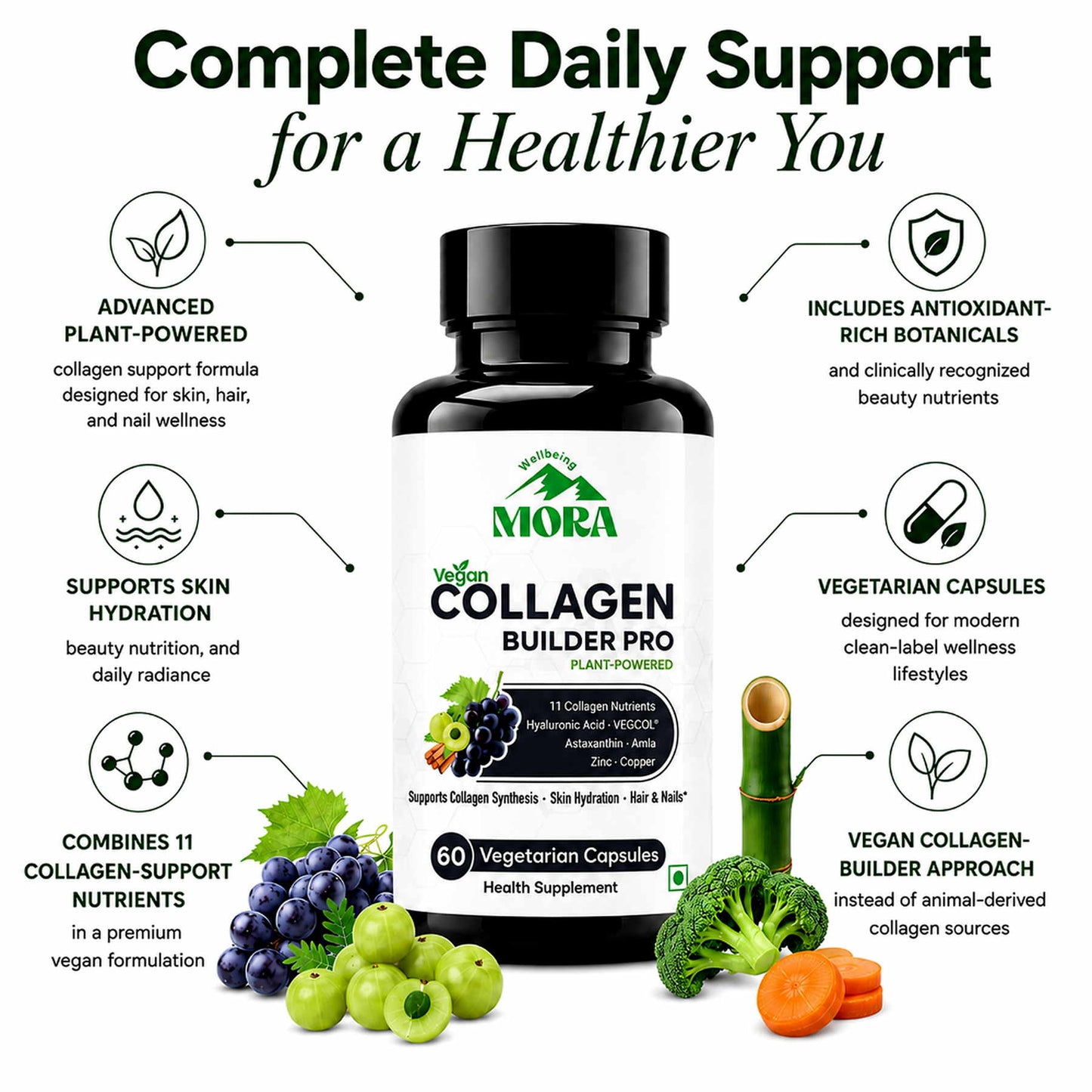 Vegan Collagen for Skin, Hair & Nails with Hyaluronic Acid & Astaxanthin | 60 Vegan Capsules
