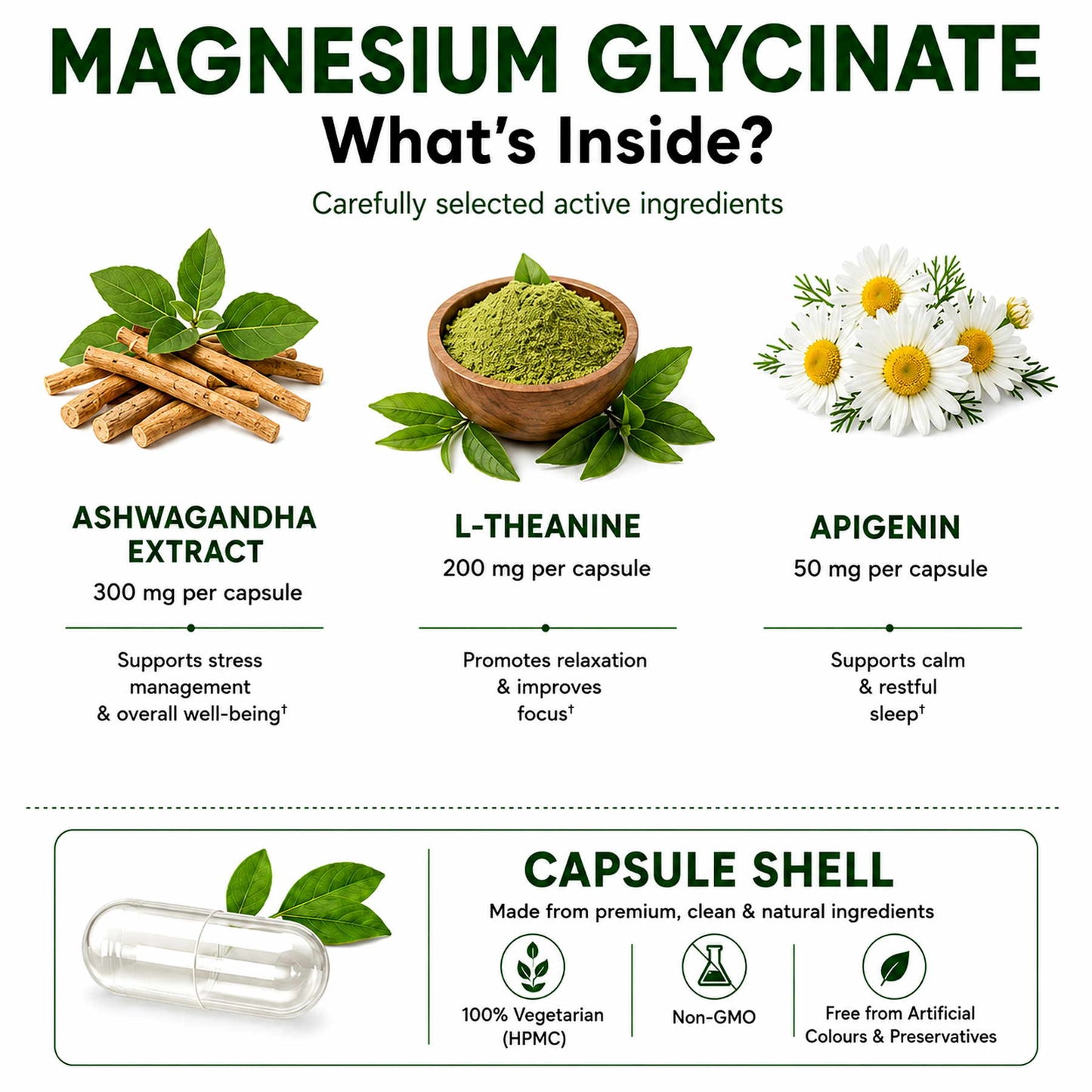 Magnesium Glycinate Capsules | Deep Sleep & Calm with  Ashwagandha, L-Theanine & Apigenin | 60 Veg Capsules