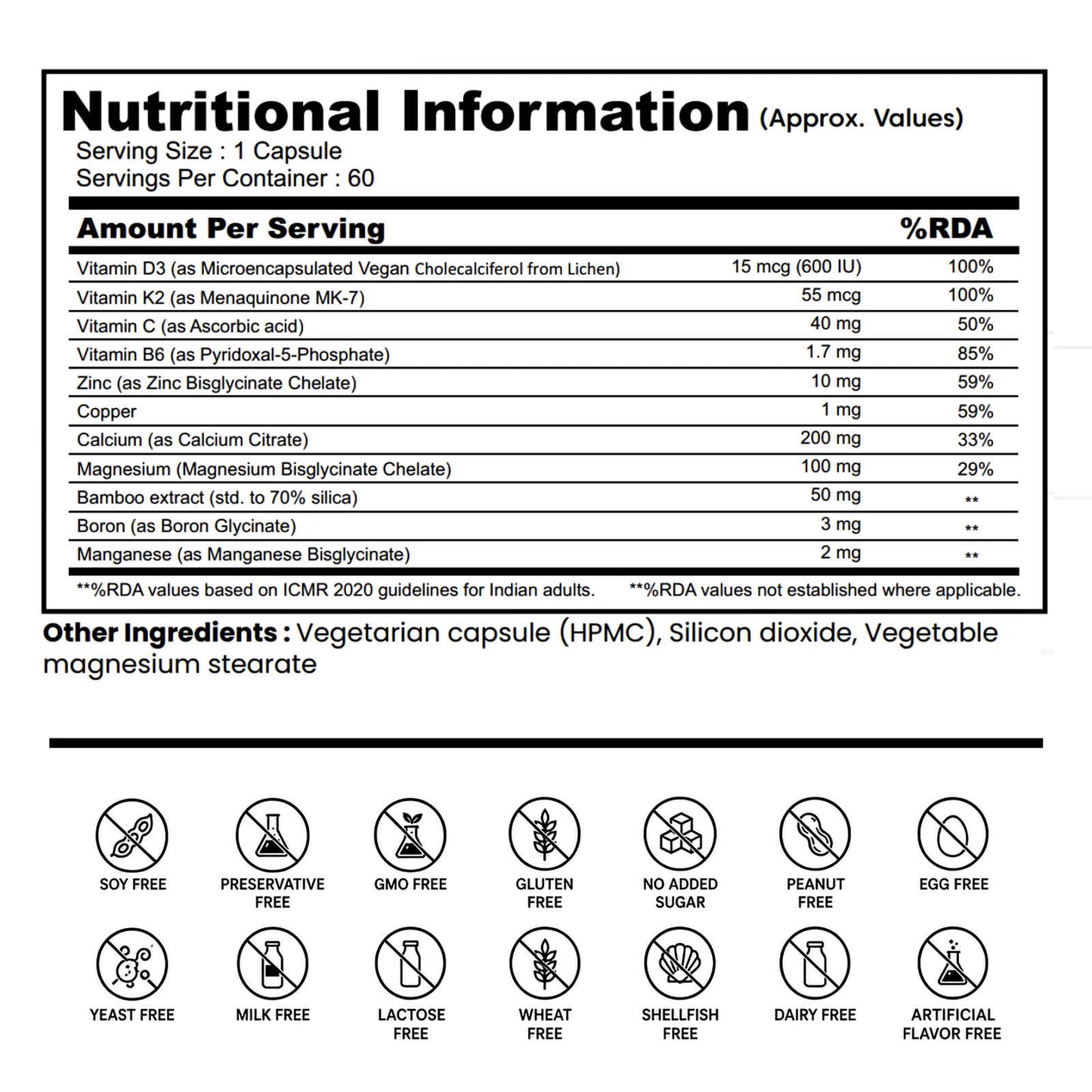 Vitamin D3 K2 Magnesium Complex | 11-in-1 Bone & Immune Support | 60 Veg Capsules