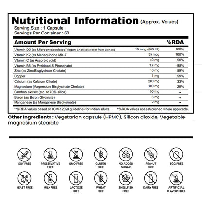 Vitamin D3 K2 Magnesium Complex | 11-in-1 Bone & Immune Support | 60 Veg Capsules