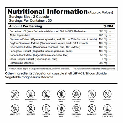 Berberine HCl Capsules with Alpha Lipoic Acid – 8-in-1 Blood Sugar & Metabolism Support