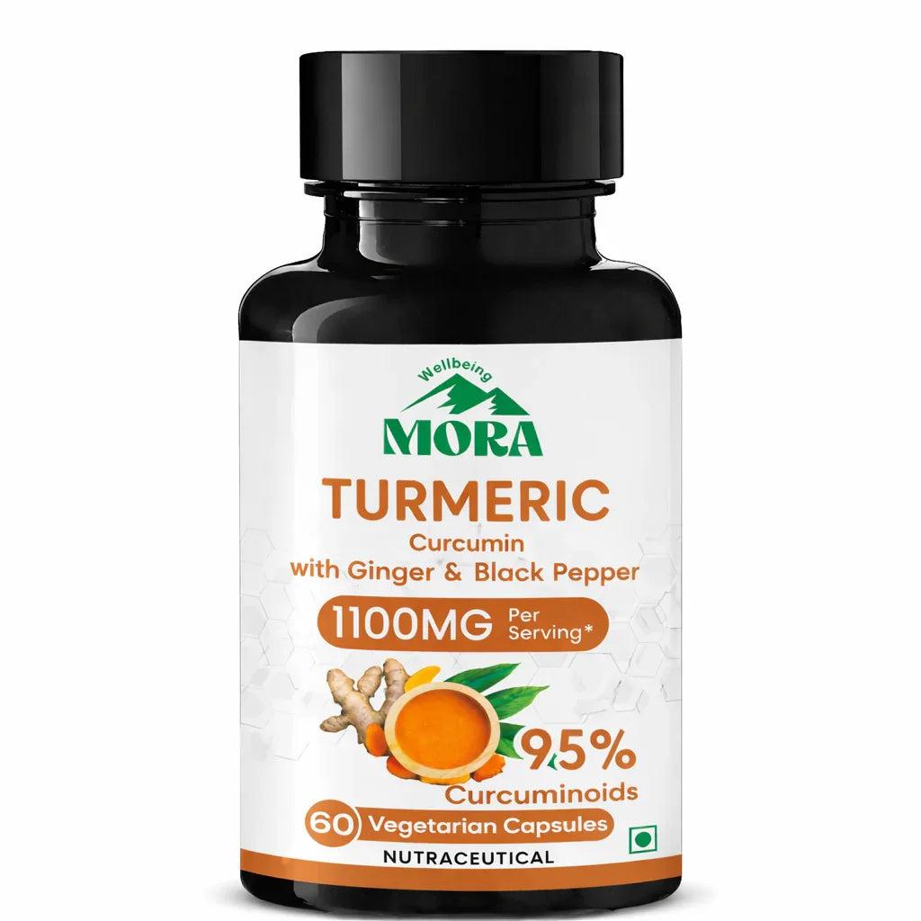 Turmeric curcumin supplement bottle with ginger, black pepper, 1100mg per serving, 60 capsules